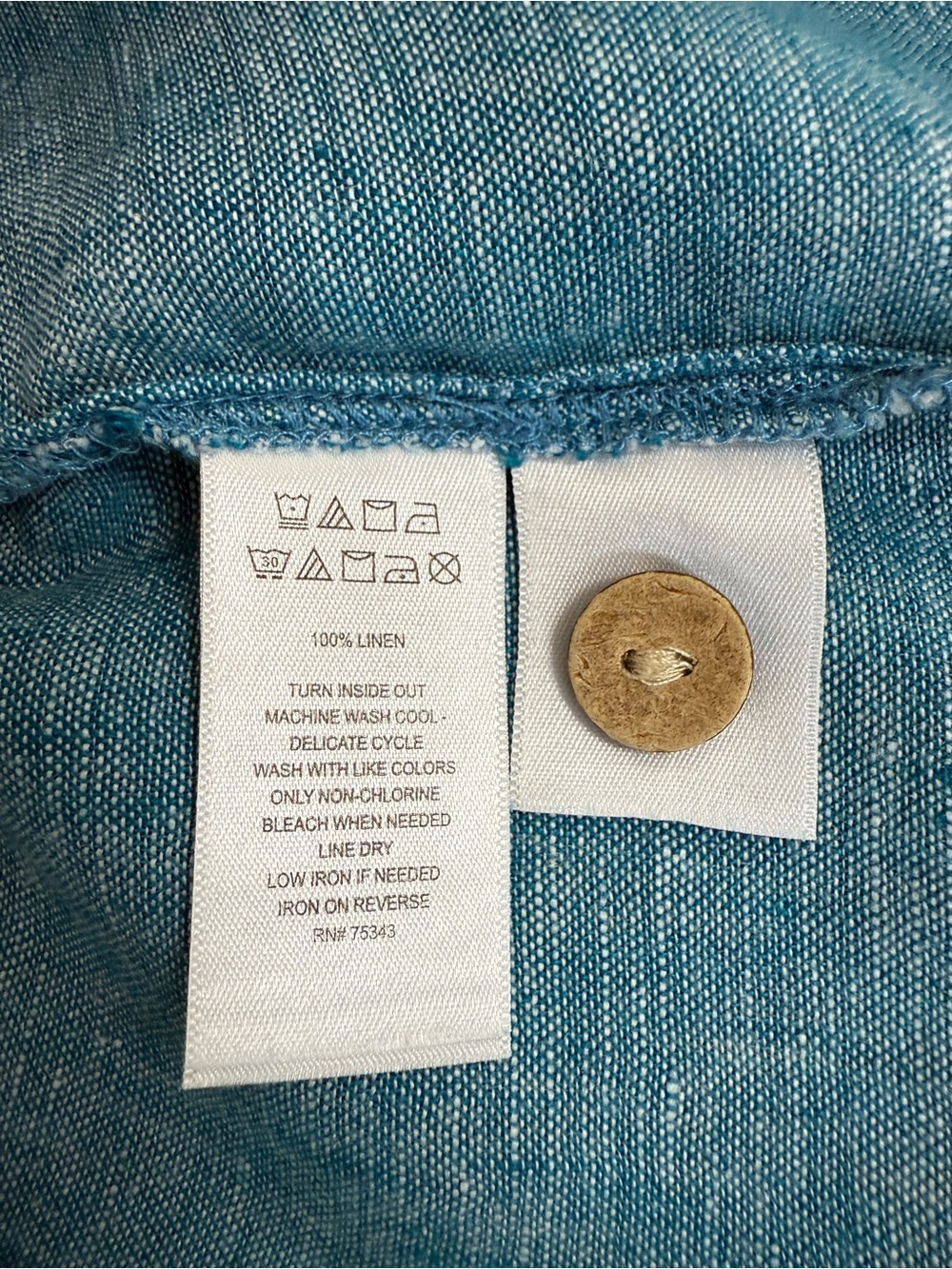 100% linen Cynthia Rowley Teal Blue Linen Short Sleeve Button-Side Top - Picture 5 of 7